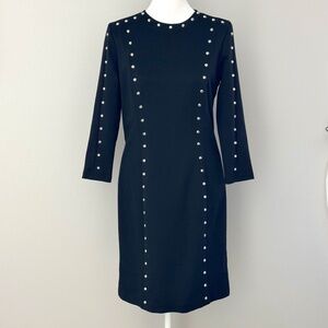 Michael Kors Black Studded Dress Edgy Style Ponte Fabric Silver Studs Fitted 6